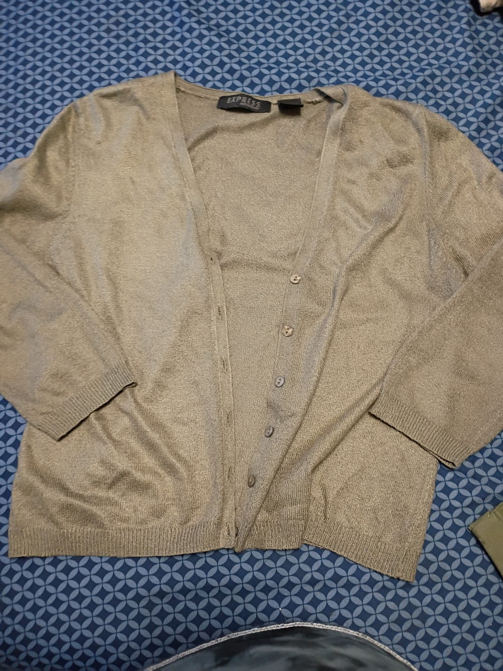 Express Knit Cardigan in Metallic Taupe